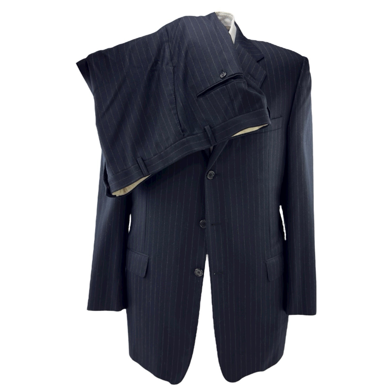 Hickey Freeman Navy Gray Chalkstripe Madison Wool 2-Piece Suit Men's 42l 34x31
